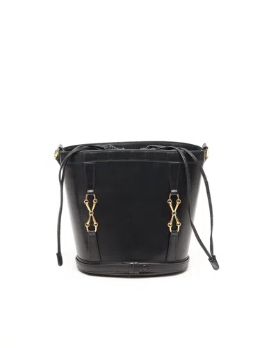 Gucci Vintage Leather Drawstring Bucket Bag In Black