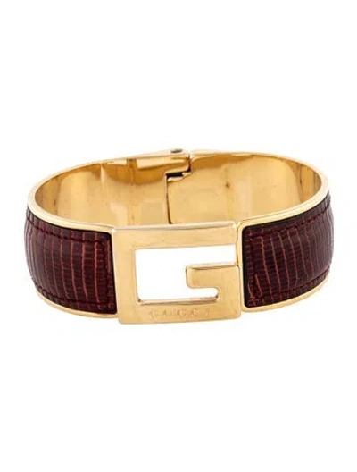 Pre-owned Gucci Vintage Leather G Hinge Bangle Bracelet, 7.25" In Burgundy