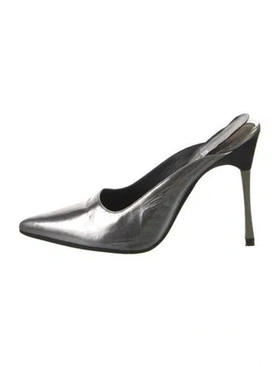Pre-owned Gucci Vintage Leather Mules In Silver