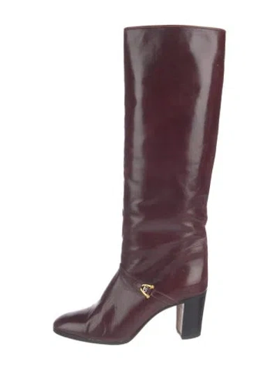 Pre-owned Gucci Vintage Leather Riding Boots In Burgundy