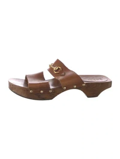 Pre-owned Gucci Vintage Leather Slides In Brown