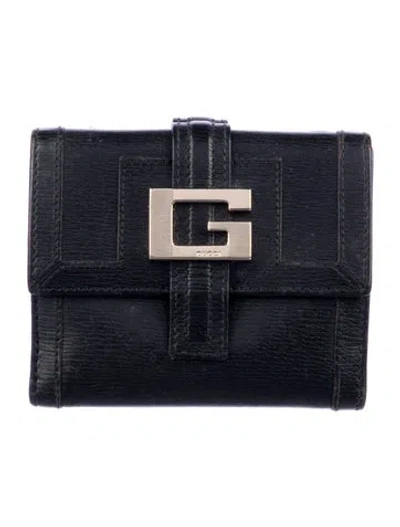 Pre-owned Gucci Vintage Leather Trifold Wallet Compact Wallet In Black