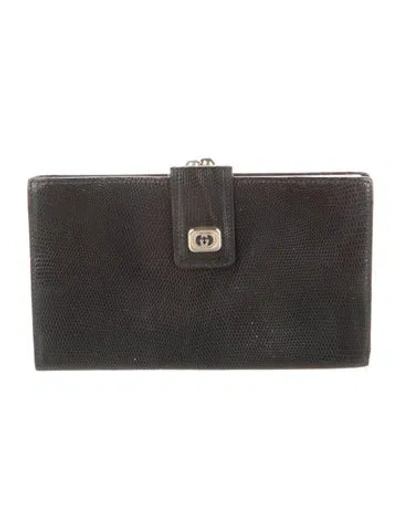 Pre-owned Gucci Vintage Lizard French Purse In Black