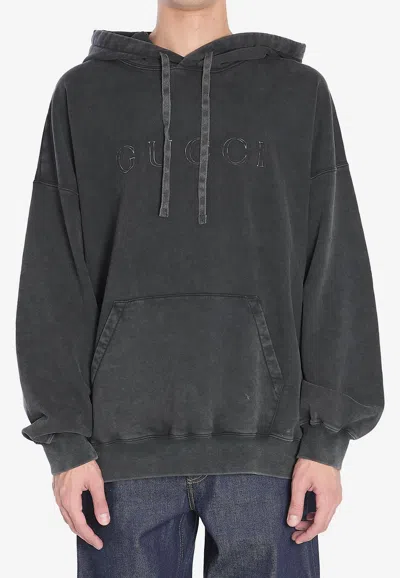 Gucci Vintage Logo Drawstring Hoodie In Gray