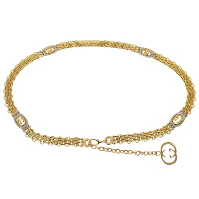 Pre-owned Gucci Vintage Multi Interlocking G Chain Belt Metal Gold Gold_plated Belts Accessory ()