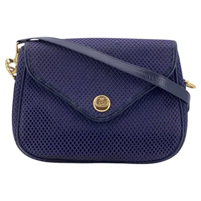 Pre-owned Gucci Vintage Navy Blue Mesh Shoulder Bag With Gold Interlocking G Logo