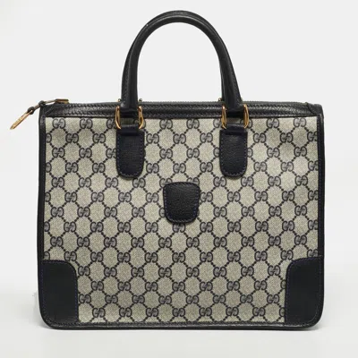 Pre-owned Gucci Vintage Navy Blue/beige Gg Supreme Canvas And Leather Tote