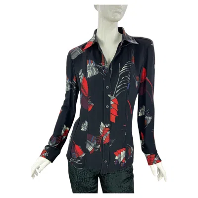 Pre-owned Gucci Vintage Nwt  Fw 2007 Button Up Printed Shirt Silk Crepe Italian 44 In Black