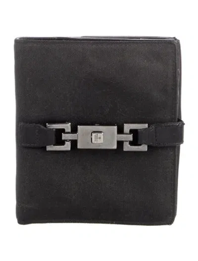 Pre-owned Gucci Vintage Piston Lock Accent Compact Wallet In Black