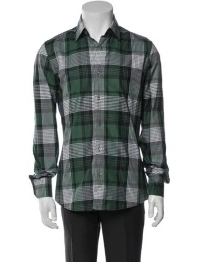 Pre-owned Gucci Vintage Plaid Print Tuxedo Shirt In Green