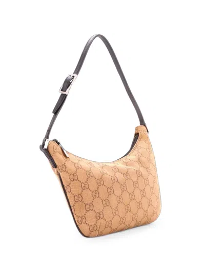 Pre-owned Gucci Vintage Pochette Shoulder Bag Gg Canvas Small Hobo Bag In Brown