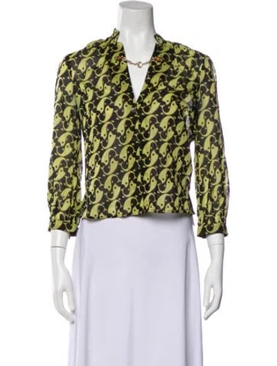 Pre-owned Gucci Vintage Printed Blouse In Green