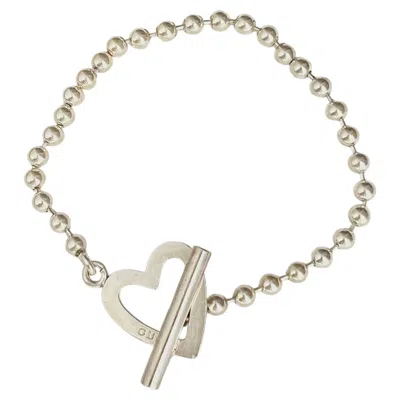 Pre-owned Gucci Vintage Rare Sterling Silver Boule Heart Ball Dots Chain Toggle Bracelet In Multiple