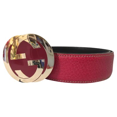 Pre-owned Gucci Vintage Red Leather Belt 1990s Unisex With Gold Logo Hardware