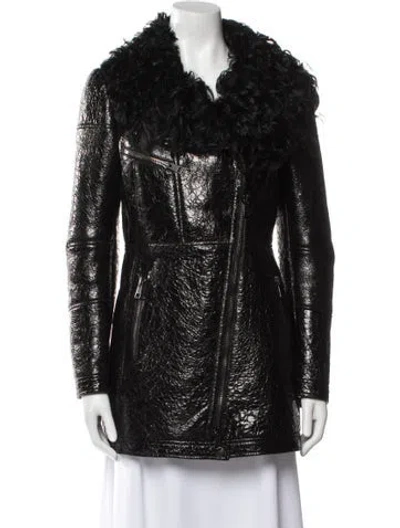 Pre-owned Gucci Vintage Shearling Fur Coat In Black