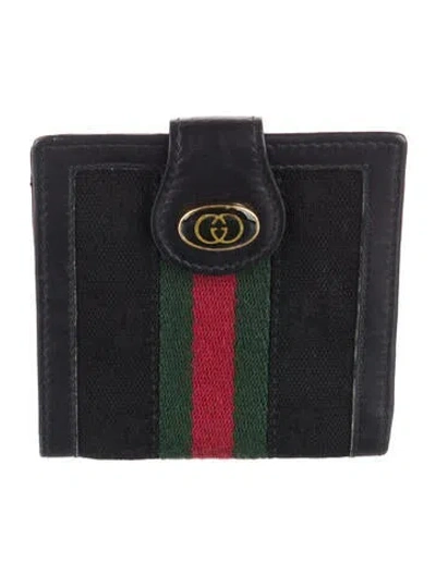 Pre-owned Gucci Vintage Sherry Line Bifold Wallet In Black