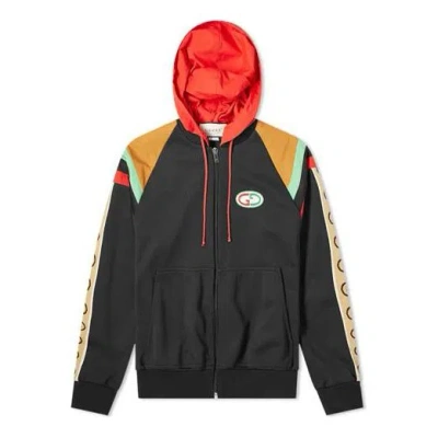 Gucci Vintage Side Logo Patchwork Striped Gg-buckle Hooded Jacket For Men Multi-color