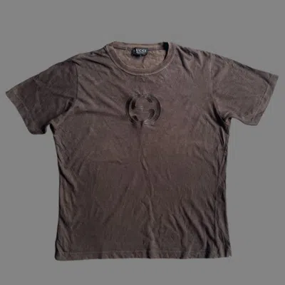 Pre-owned Gucci Vintage Ss97 Gg Logo Embroidered T Shirt By Tom Ford In Brown