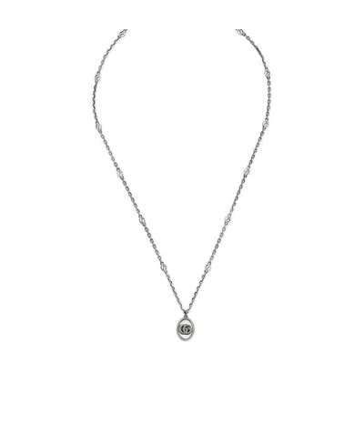 Gucci Vintage Sterling Silver Oval Necklace In Gray