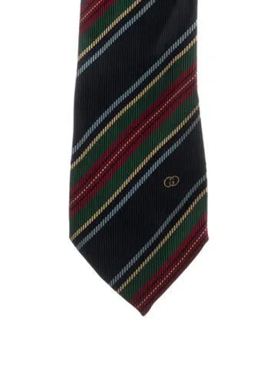 Pre-owned Gucci Vintage Striped Interlocking G Tie In Blue