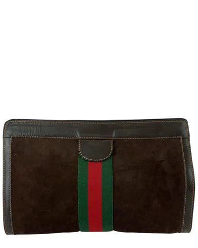 Gucci Vintage Suede Clutch Bag (authentic Pre-loved) In Brown