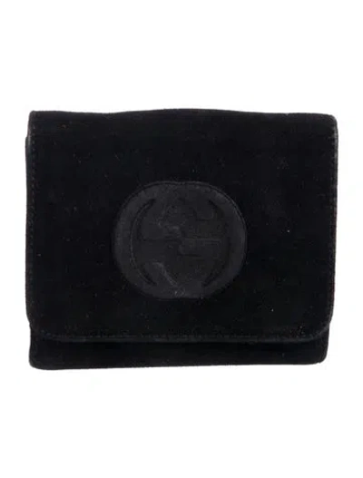 Pre-owned Gucci Vintage Suede Interlocking G Logo Wallet Wallet In Black