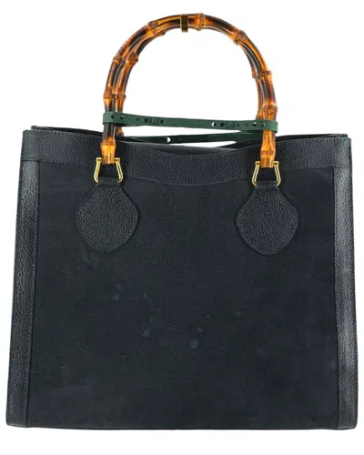 Gucci Vintage Suede Tote Bag Diana Bamboo (authentic Pre-loved) In Blue