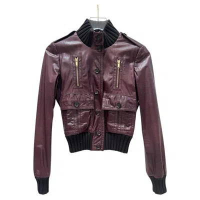 Pre-owned Gucci Vintage Tom Ford Era Burgundy Nappa Leather Jacket Sz.38 In Red