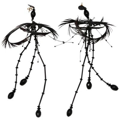 Pre-owned Gucci Vintage Tom Ford For  F/w 2001 Feather Crystal Earrings Museum Italy In Black