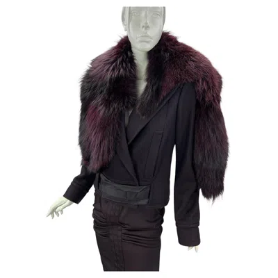 Pre-owned Gucci Vintage Tom Ford For  Fw 2004 Removable Fox Collar Jacket + Skirt It 42 / 6 In Black