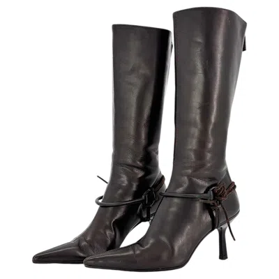 Pre-owned Gucci Vintage Tom Ford Fw 1999 Horsebit Harness Brown Pointed Toe Boots 6