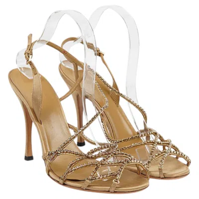 Pre-owned Gucci Vintage Tom Ford Rhinestone Strappy Sandals Circa 2004 Size 39 In Brown