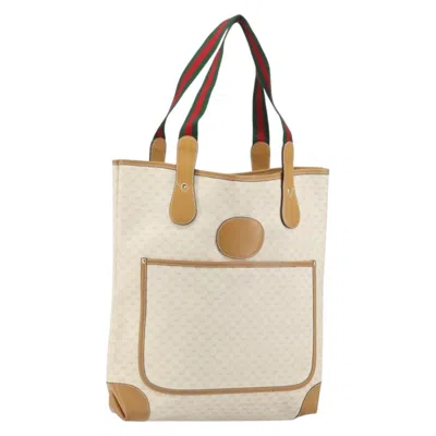 Pre-owned Gucci Vintage Tote Canvas White Pvc Tote Bag Bag ()