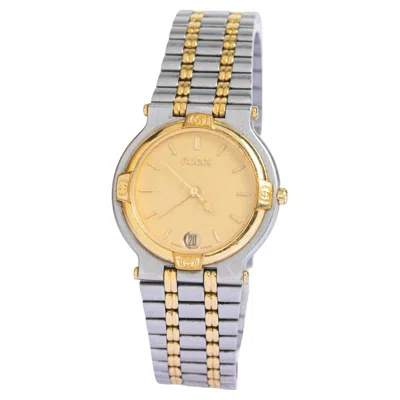 Pre-owned Gucci Vintage Two-tone Stainless Steel & Gold Unisex Watch, Model 9000 M, C.1990 In Multi