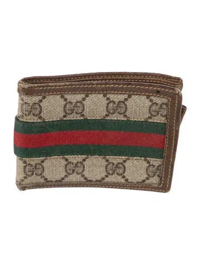 Pre-owned Gucci Vintage Web Accent Bifold Wallet In Neutrals