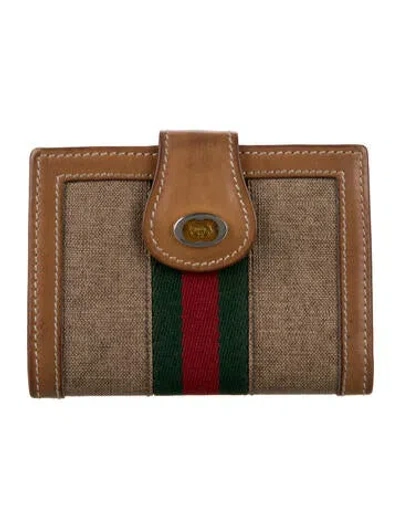 Pre-owned Gucci Vintage Web Accent Compact Wallet In Brown