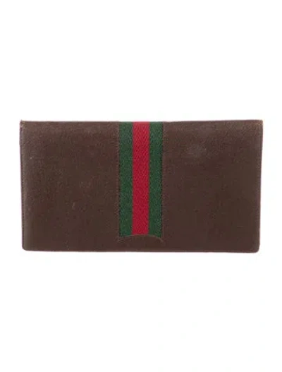 Pre-owned Gucci Vintage Web Accent Continental Wallet In Brown