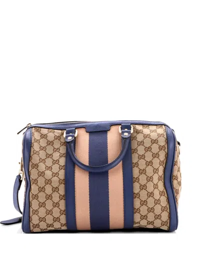 Pre-owned Gucci Vintage Web Boston Bag Gg Canvas Medium Satchel In Blue