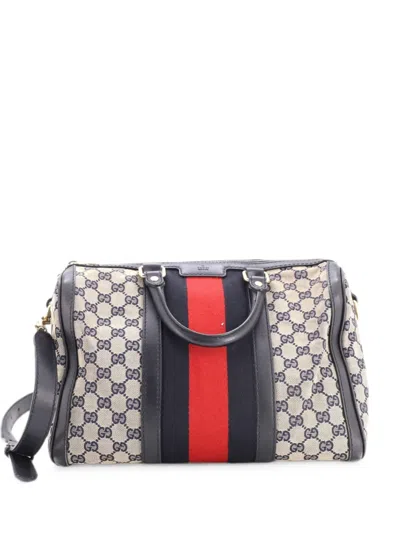 Pre-owned Gucci Vintage Web Boston Bag Gg Canvas Medium Satchel In Blue