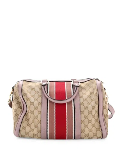 Pre-owned Gucci Vintage Web Boston Bag Gg Canvas Medium Satchel In Brown