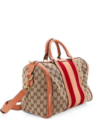 Pre-owned Gucci Vintage Web Boston Bag Gg Canvas Medium Satchel In Brown