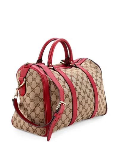 Pre-owned Gucci Vintage Web Boston Bag Gg Canvas Medium Satchel In Brown