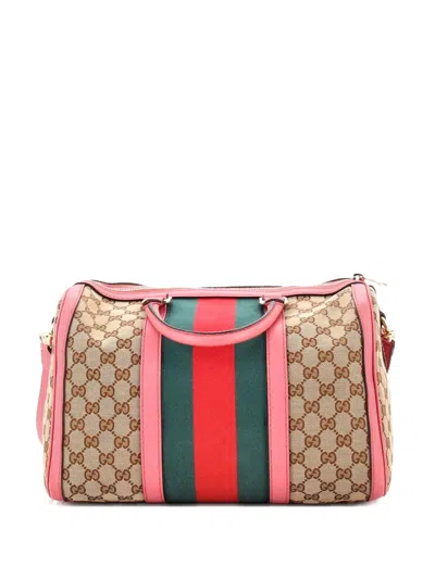Pre-owned Gucci Vintage Web Boston Bag Gg Canvas Medium Satchel In Pink