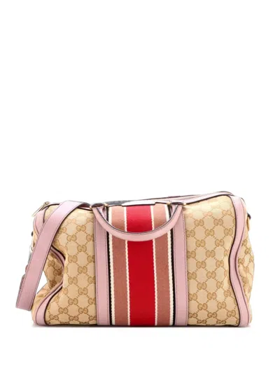 Pre-owned Gucci Vintage Web Boston Bag Gg Canvas Medium Satchel In Pink