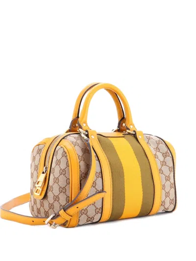 Pre-owned Gucci Vintage Web Boston Bag Gg Canvas Small Satchel In Brown