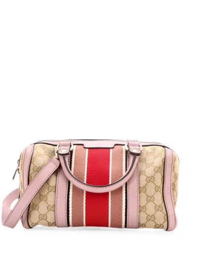 Pre-owned Gucci Vintage Web Boston Bag Gg Canvas Small Satchel In Brown