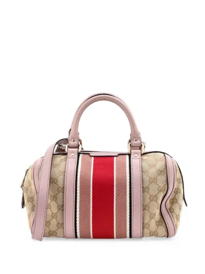 Pre-owned Gucci Vintage Web Boston Bag Gg Canvas Small Satchel In Brown
