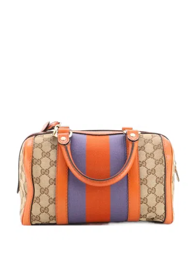 Pre-owned Gucci Vintage Web Boston Bag Gg Canvas Small Satchel In Brown