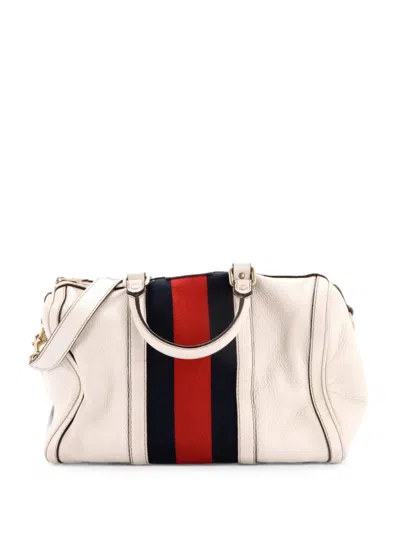 Pre-owned Gucci Vintage Web Boston Bag Leather Medium Satchel In White