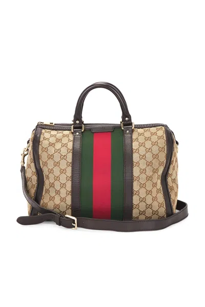 Pre-owned Gucci Vintage Web Boston Bag In Sand